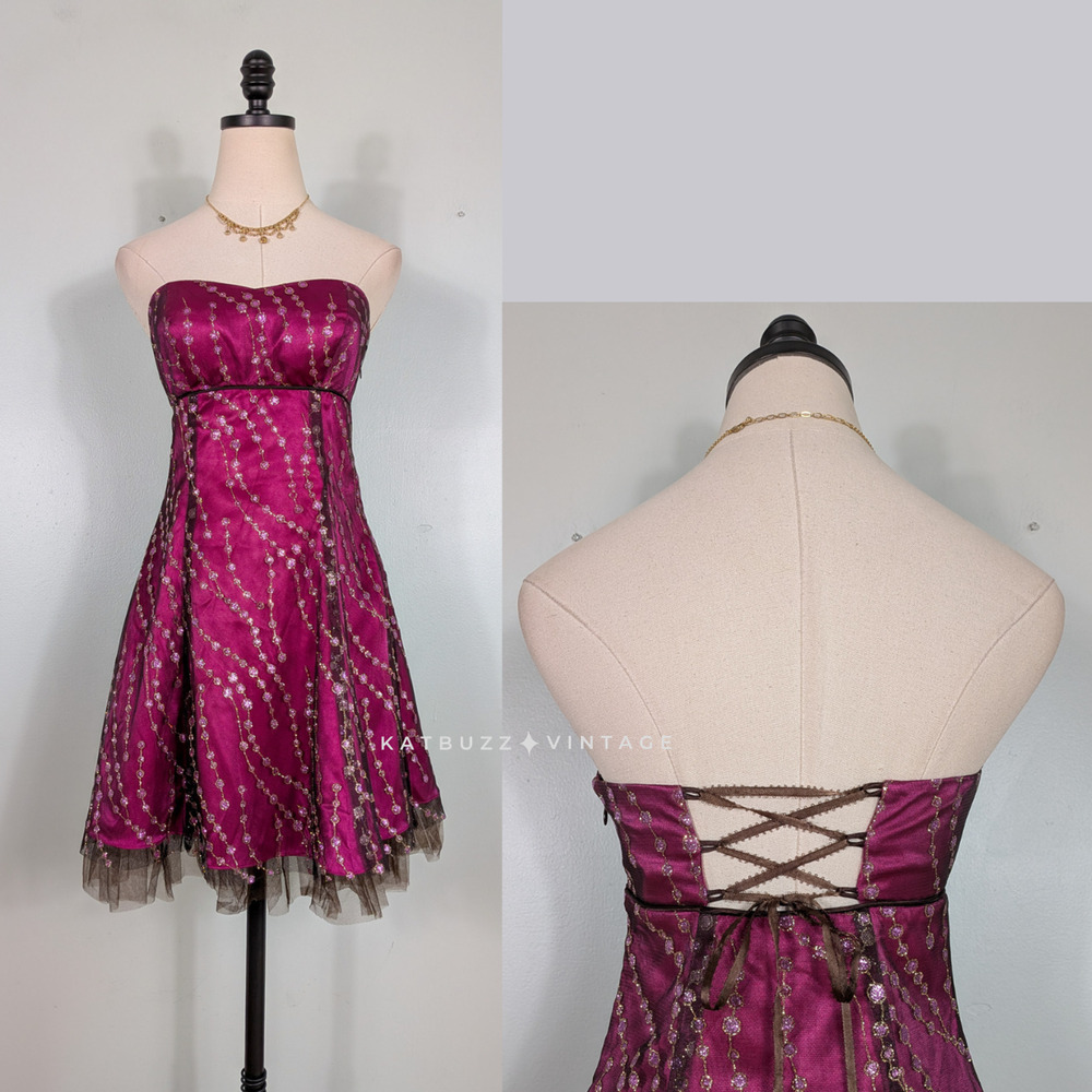 Vintage Morgan Co Prom Dress Mini Gown 4 Pink Brown Strapless Corset Hoco Y2K